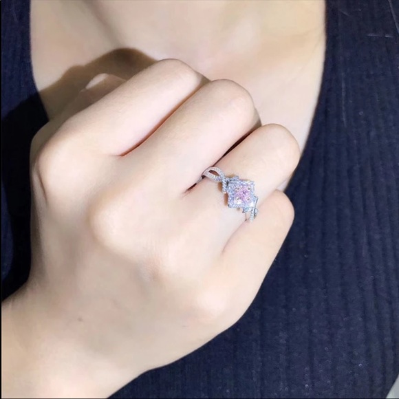 New 925 Silver Princess Square Sapphire Ring - Picture 5 of 6